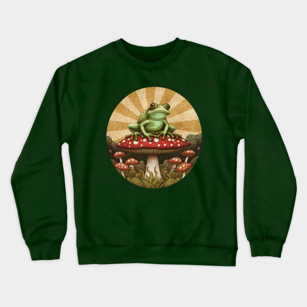 Frog on a Toadstool Crewneck Sweatshirt by Veata Atticus Store